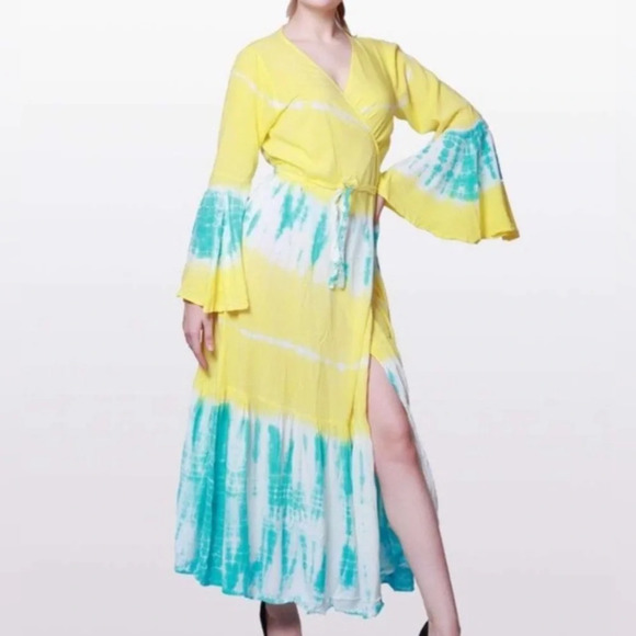 Tie Dye Bell Sleeve Maxi Wrap Dress / Empire
Line Long Maxi Dress OS - Picture 3 of 11